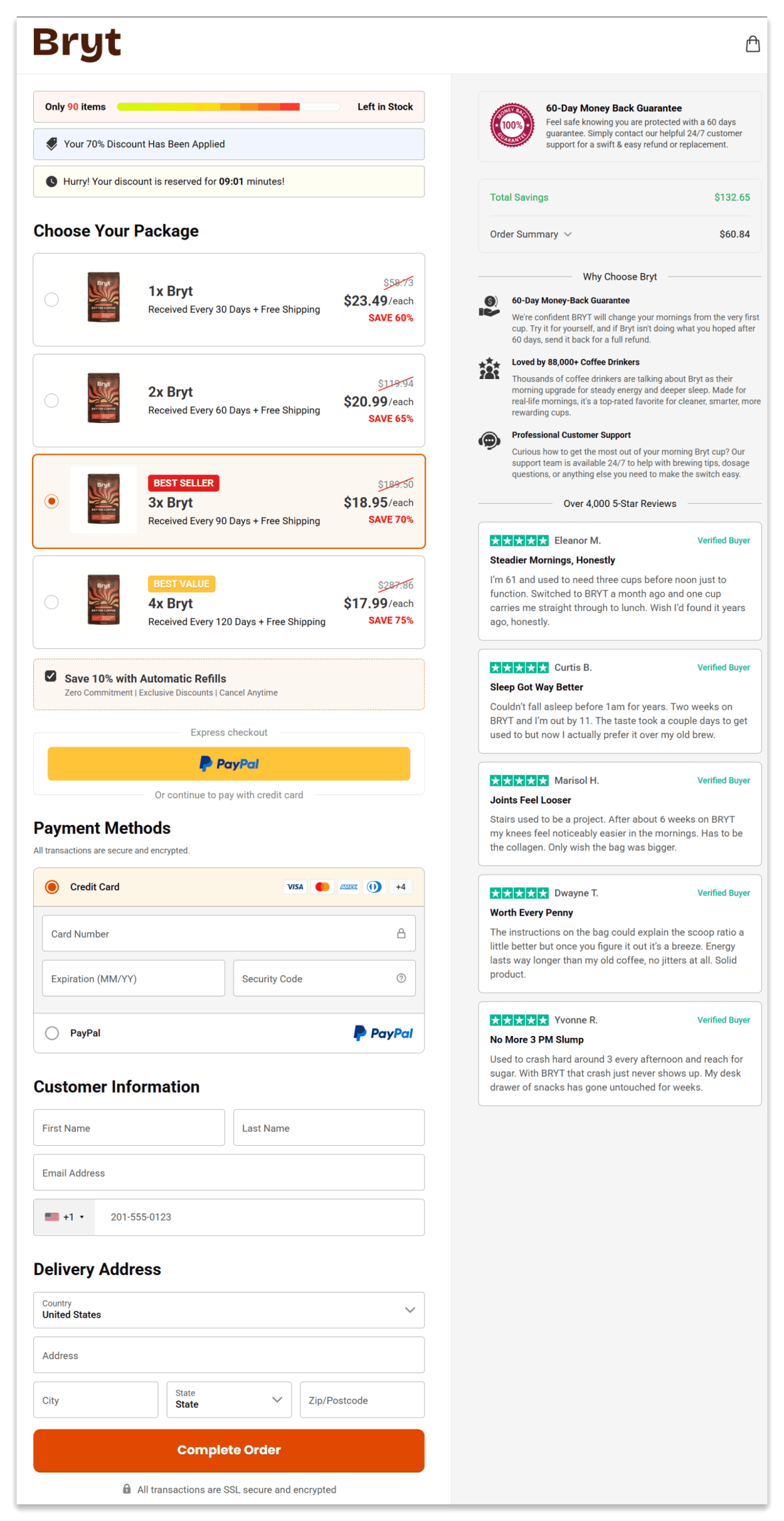 Bryt Better Coffee Secure Checkout Page